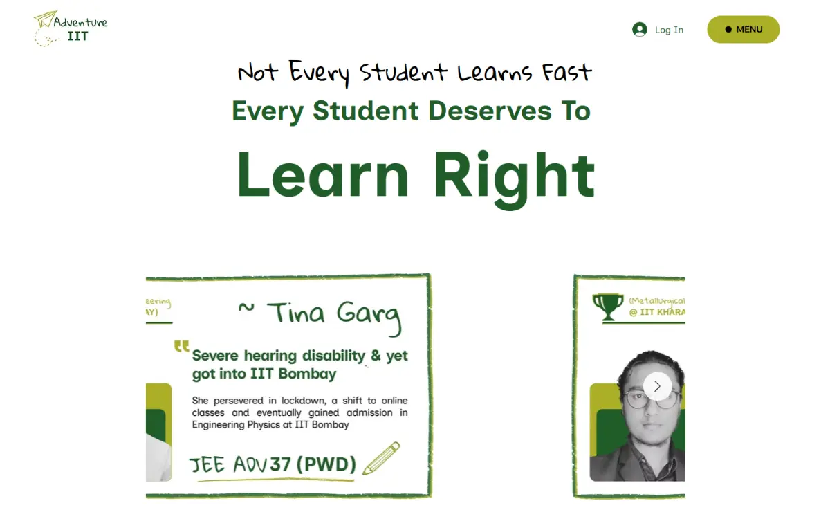 Adventure IIT website, home page